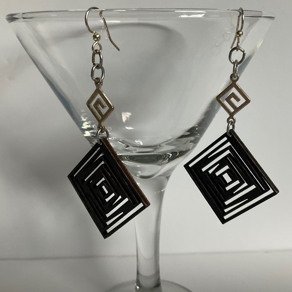 🧚 2/$15 Bohemian Carved Wood Geometric Dangle Drop Earrings Wooden Handmade